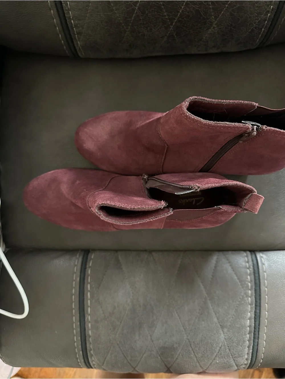 Clarks artisan Wine Suede Wedge Ankle Booties